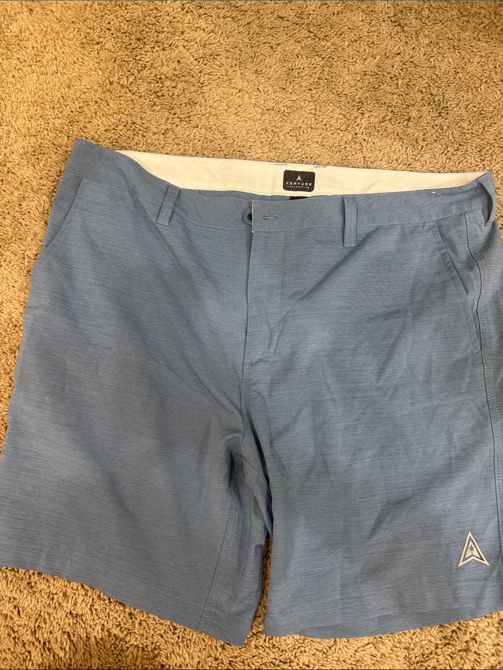 Men's Light Blue Flat-Front Performance Shorts